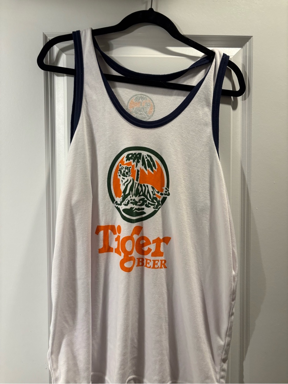 Tiger beer White Tank Top with Navy Trim